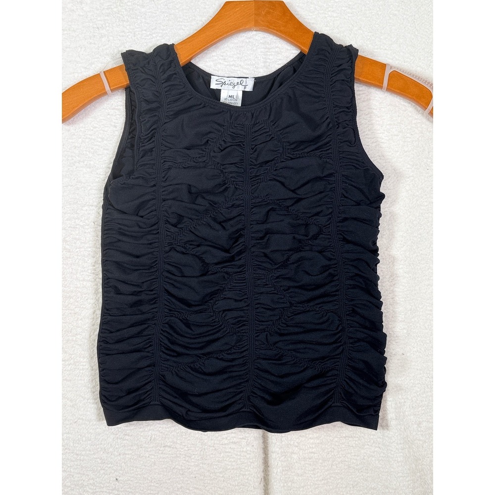 Vintage‎ Spiegel Smocked Tank Top M/L Black Ruched Popcorn Blouse Y2K Brazil